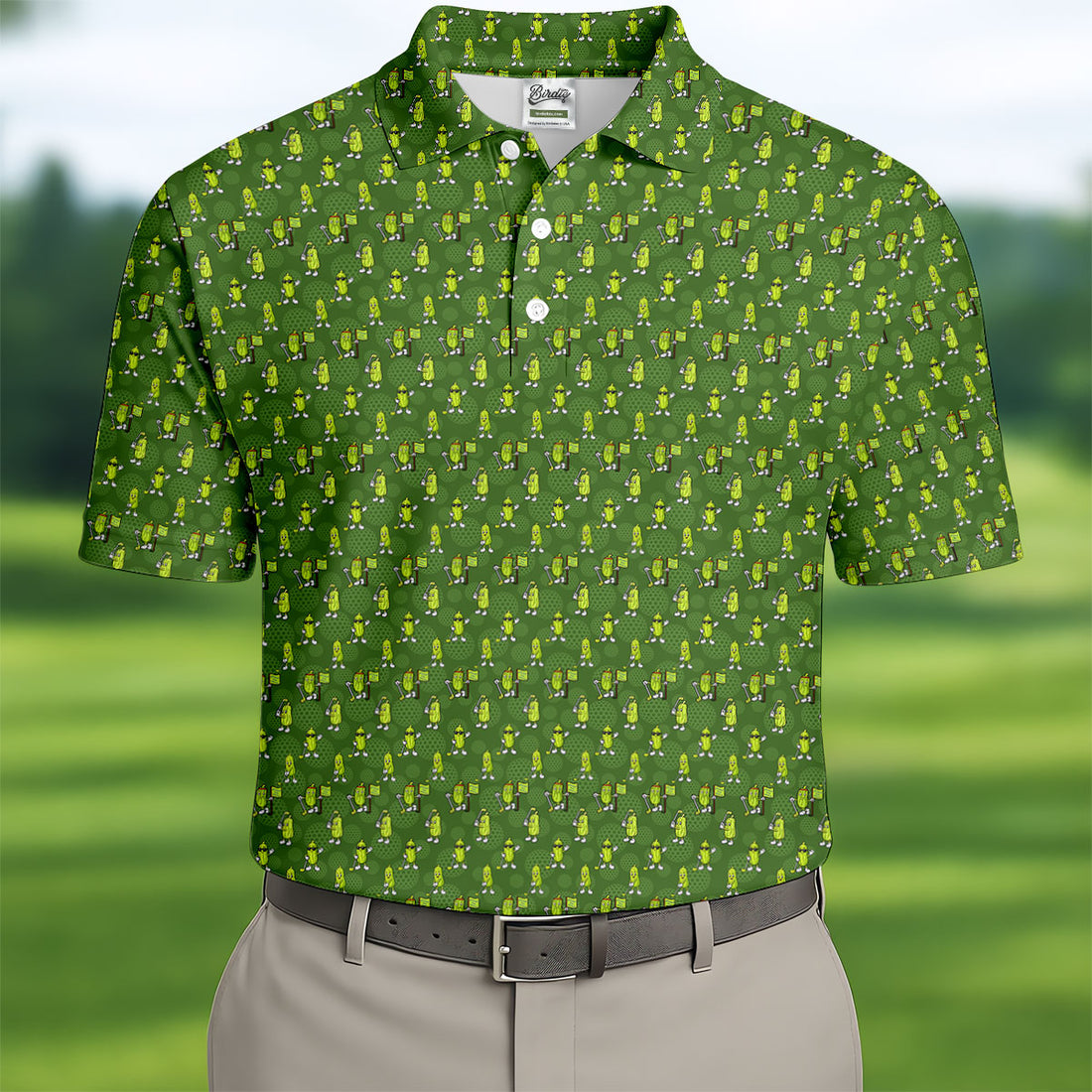 Funny Hole In One Pickle Golf Pattern Polo Shirt, Golf Shirts For Men, Mens Golf Apparel