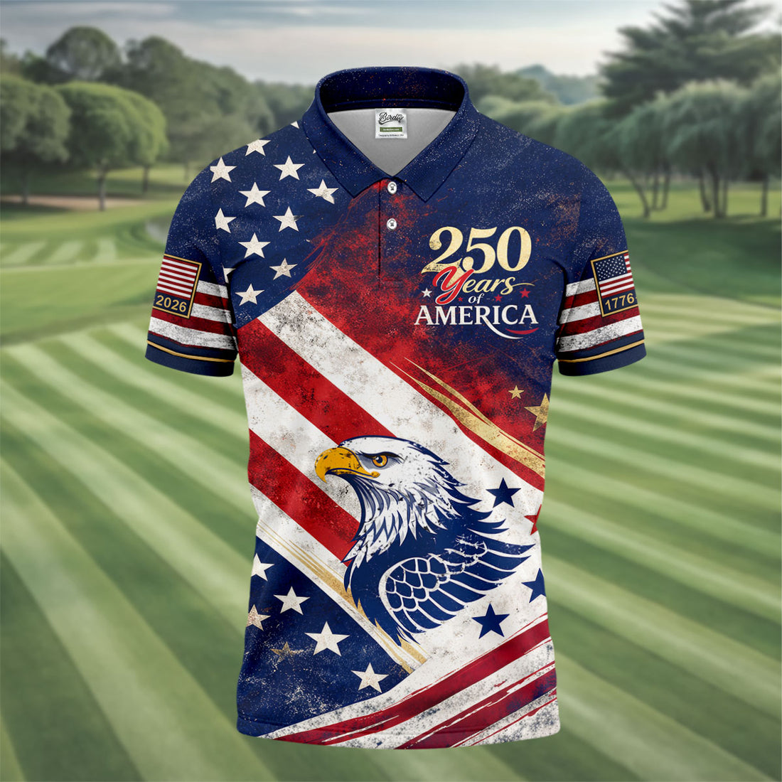 250 Years Of America Golf Shirt, Patriotic Eagle Men's Polo Shirt, USA 250th Anniversary Golf Apparel