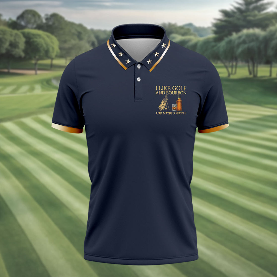 I Like Golf And Bourbon Navy Golf Shirt, Golf And Whiskey Golf Shirts For Men, Men's Funny Golf Shirts