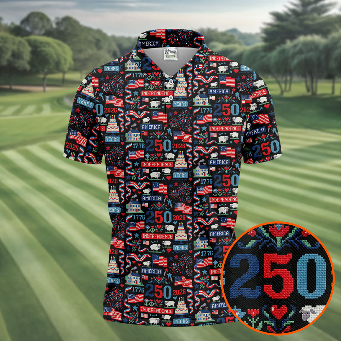 America Independence 250 Years Black Golf Shirt, Patriotic 4th Of July Golf Shirts For Men