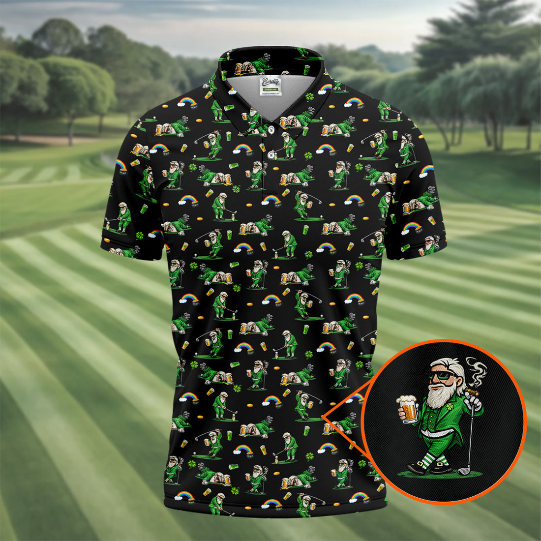 St Patrick's Day Leprechaun Character Golf And Beer Black Golf Shirt, Fun Golf Shirts For Men, Polo For Men