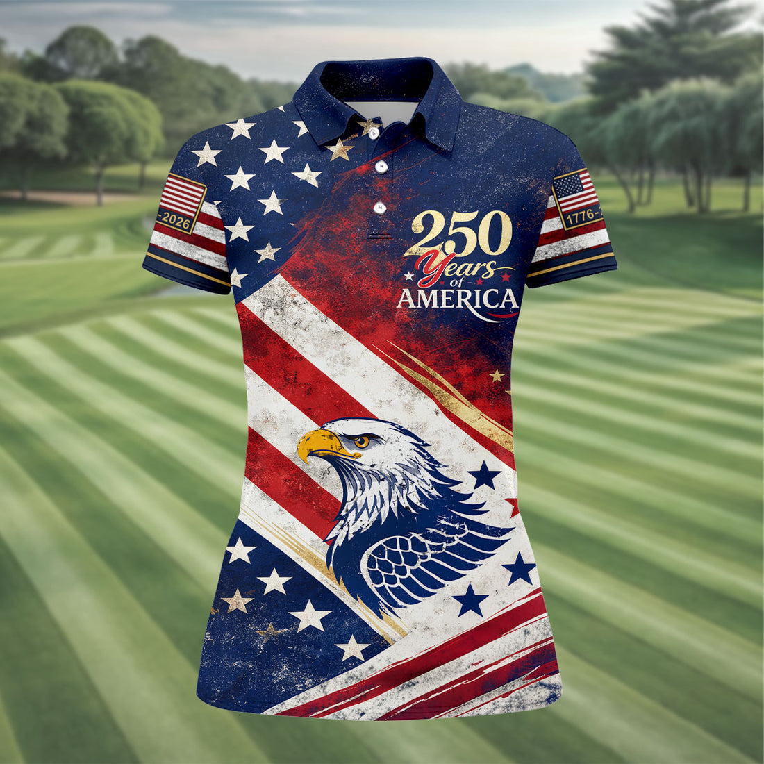 250 Years Of America Golf Shirt, Patriotic Eagle Women's Polo Shirt, Independence Day Shirt