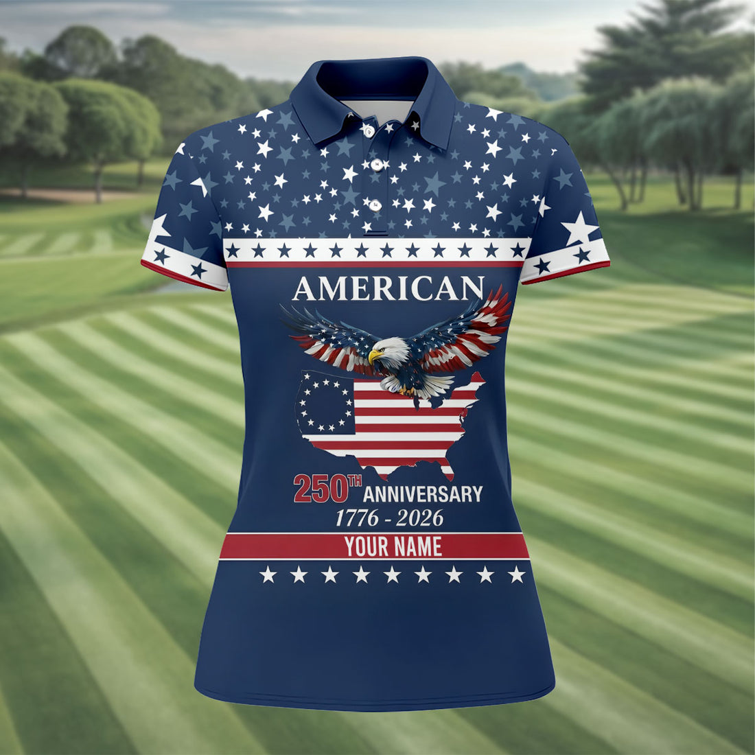 American Bald Eagle 250th Anniversary Patriotic Stars Golf Shirt, 4th Of July Golf Shirt For Women