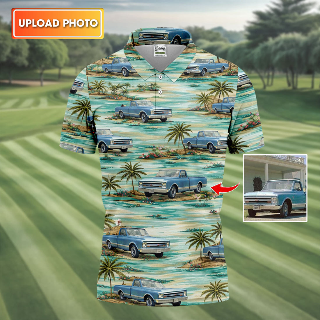 Personalized Truck Golf Shirt, Custom Vehicle Tropical Pattern, Golf Shirt For Men