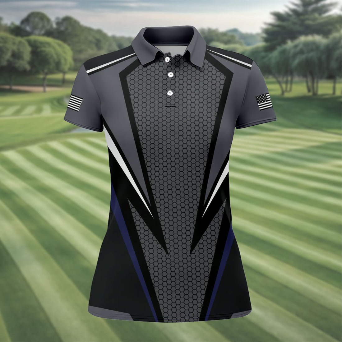 Women's Tuxedo Golf Top, Elegant Formal Vest Illusion Design, Independence Day Shirt