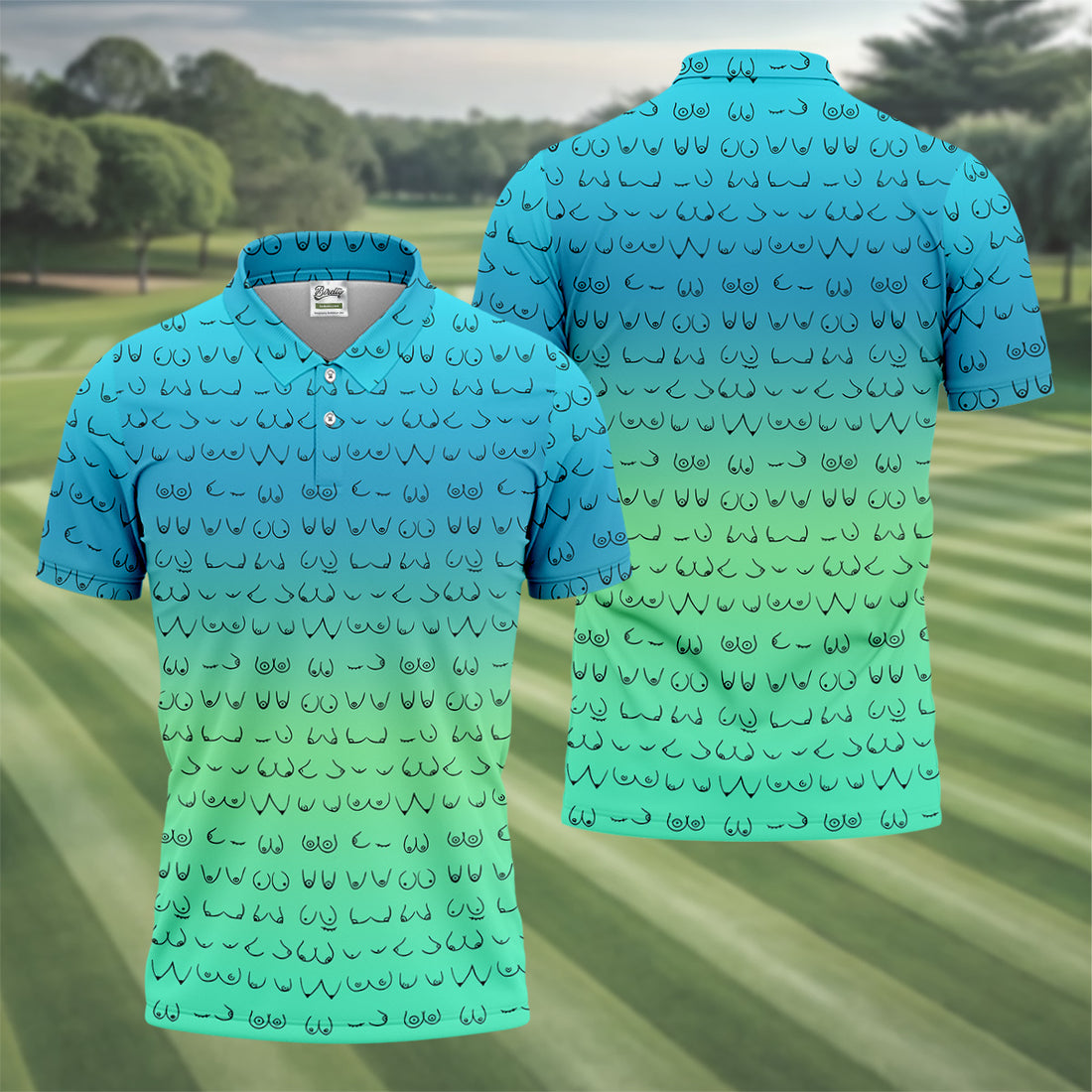 Blue Ombre Mens Funny Golf Shirts , Fun Golf Shirts For Men, Men Golf Polo Shirts, Cool Golf Gifts