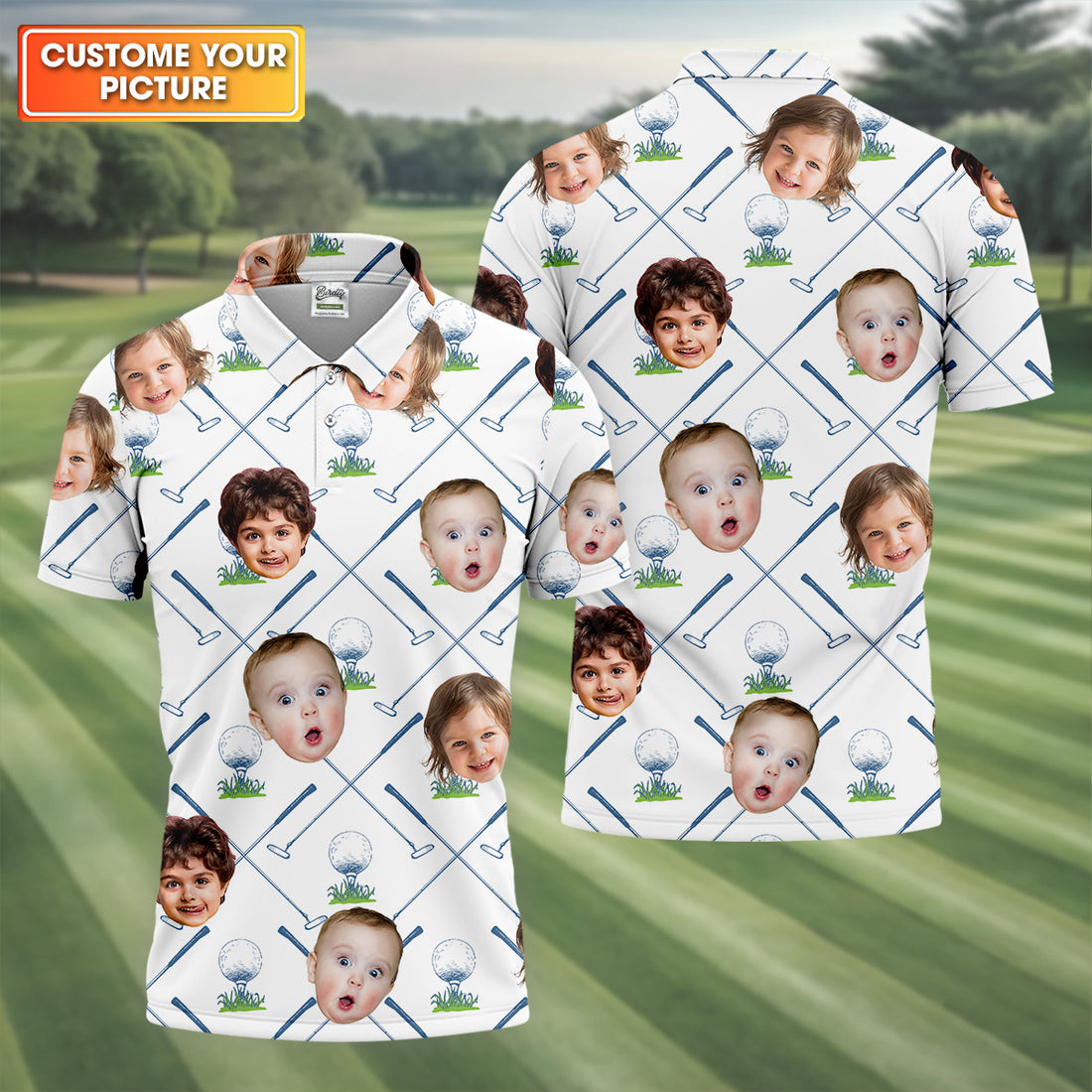Custom Face Kids Photo Shirt, Funny Polo Golf Shirt, Gifts For The Golfing Dad, Christmas Golf Gift