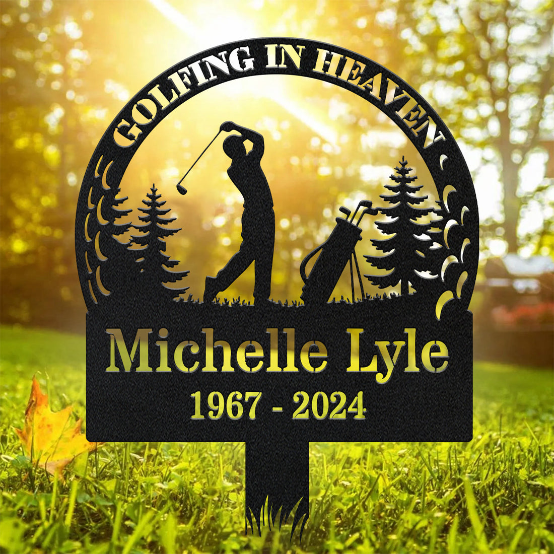 Golfing In Heaven Custom Golf Memorial Metal Name Signs, Outdoor Garden Decor, Golf Memorial Gift