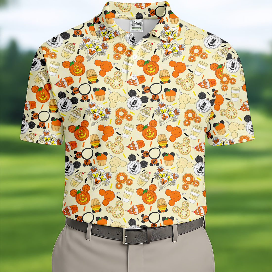 Cute Halloween Mouse Pumpkin Polo Shirts For Men, Sweet Spooky Golf Tops For Men, Halloween Golf Shirt