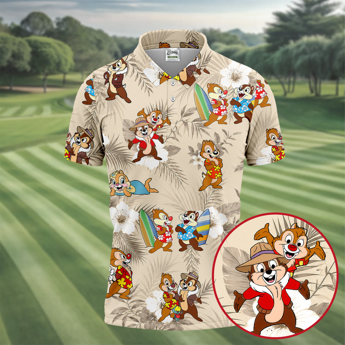 Tropical Chip And Dale Hawaiian Golf Polo Shirt, Hawaiian Golf Shirt, Golf Polo Shirts For Men