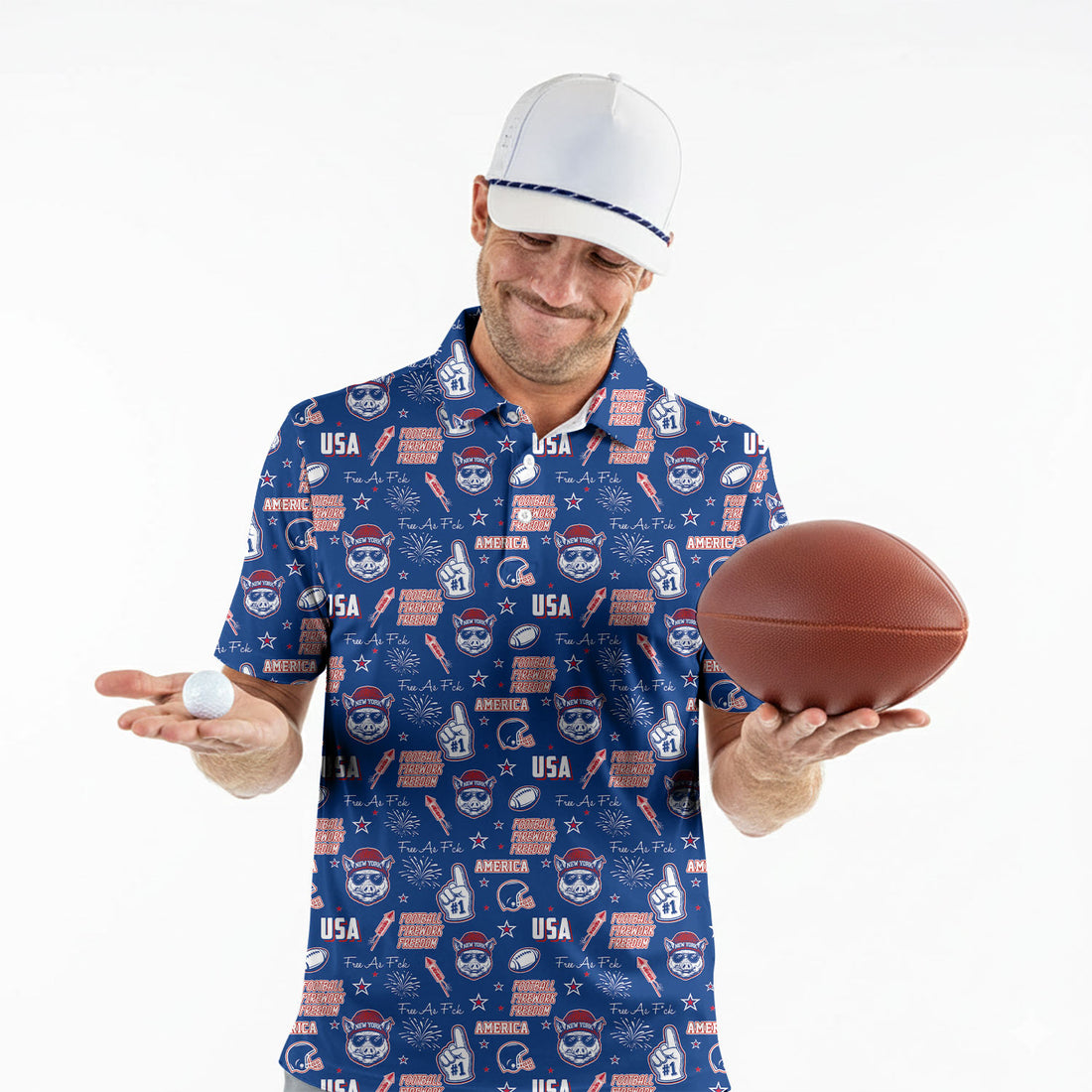 Hog Head Red White Blue Sport Polo, American Football League Gift Ideas For Football Fans