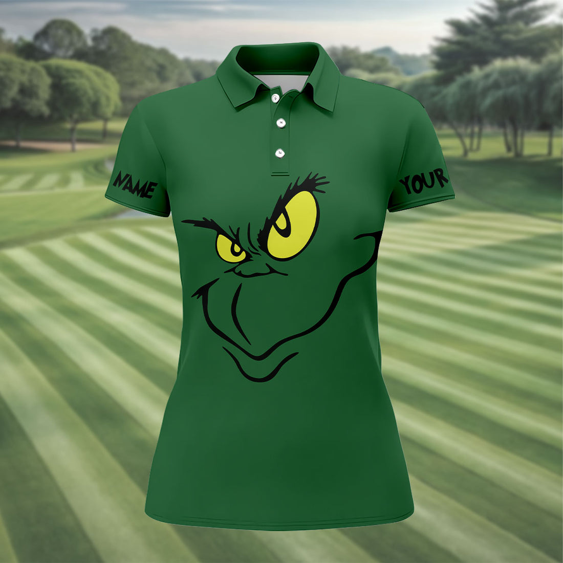 Funny Green Monster Ladies Golf Tops, Christmas Golf Shirt, Fun Women's Golf Shirts, Christmas Golf Gift