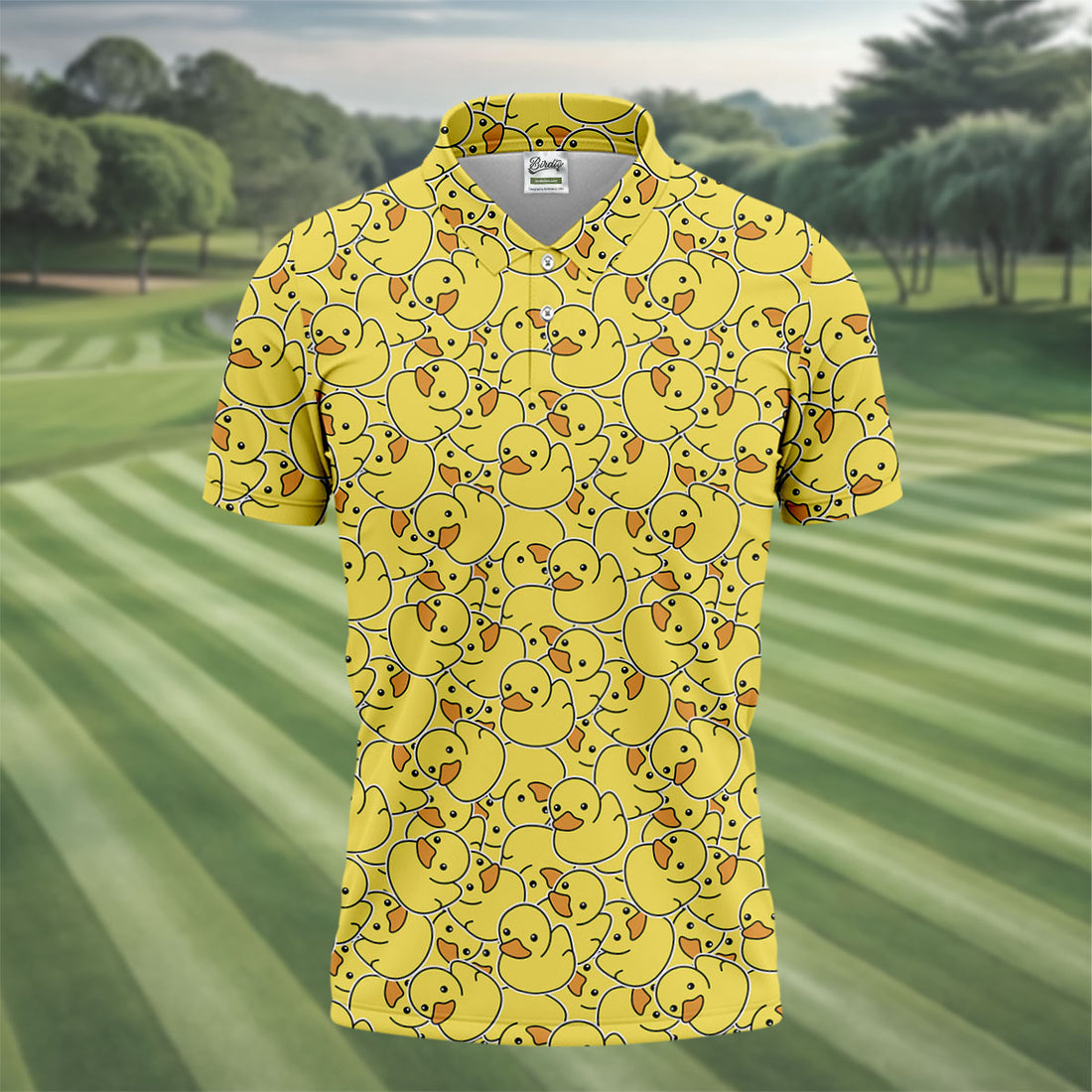 Cute Yellow Rubber Duck Pattern Golf Shirt, Hawaiian Golf Shirt, Mens Golf Shirts, Golf Apparel For Men