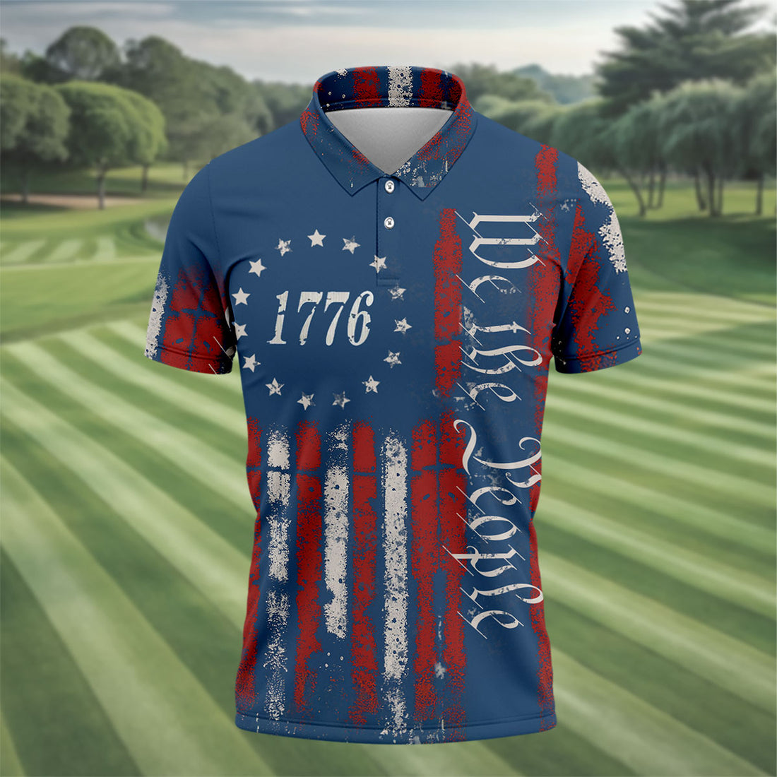 1776 We The People Red White Blue 250th Golf Shirt, Patriotic 4th Of July Golf Shirts For Men