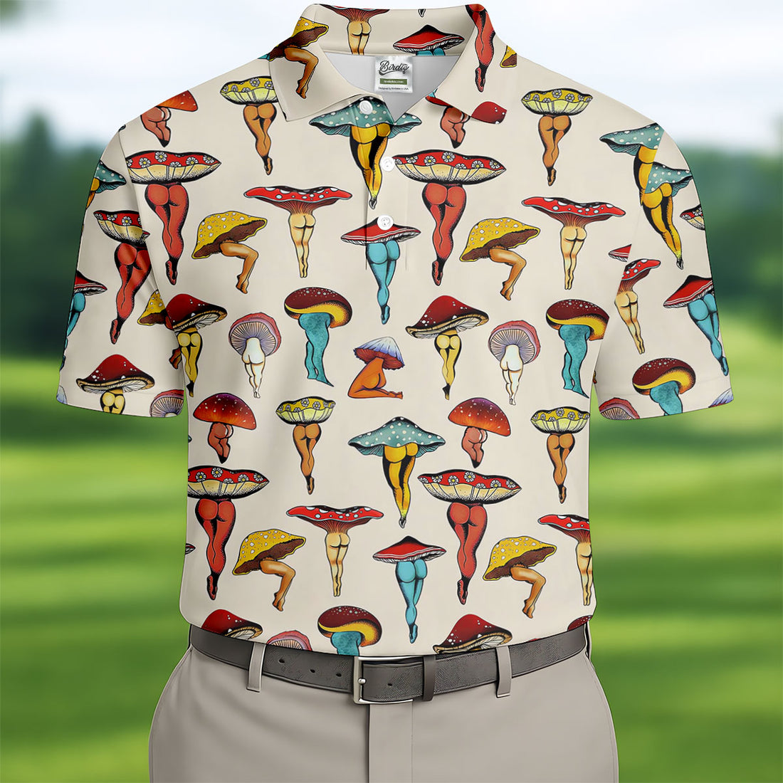 Funny Mushroom Legs Pattern Golf Polo Shirt, Printed Golf Shirts, Golf Polo Shirts For Men