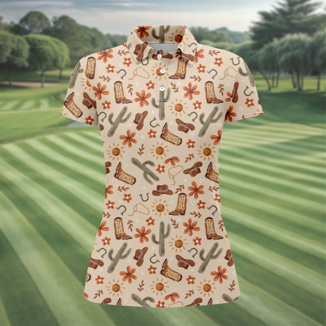 Colorful Western Cowboy Boots Pattern Hawaiian Golf Shirt, Ladies Golf Shirt, Women’s Golf Apparel (Copy)