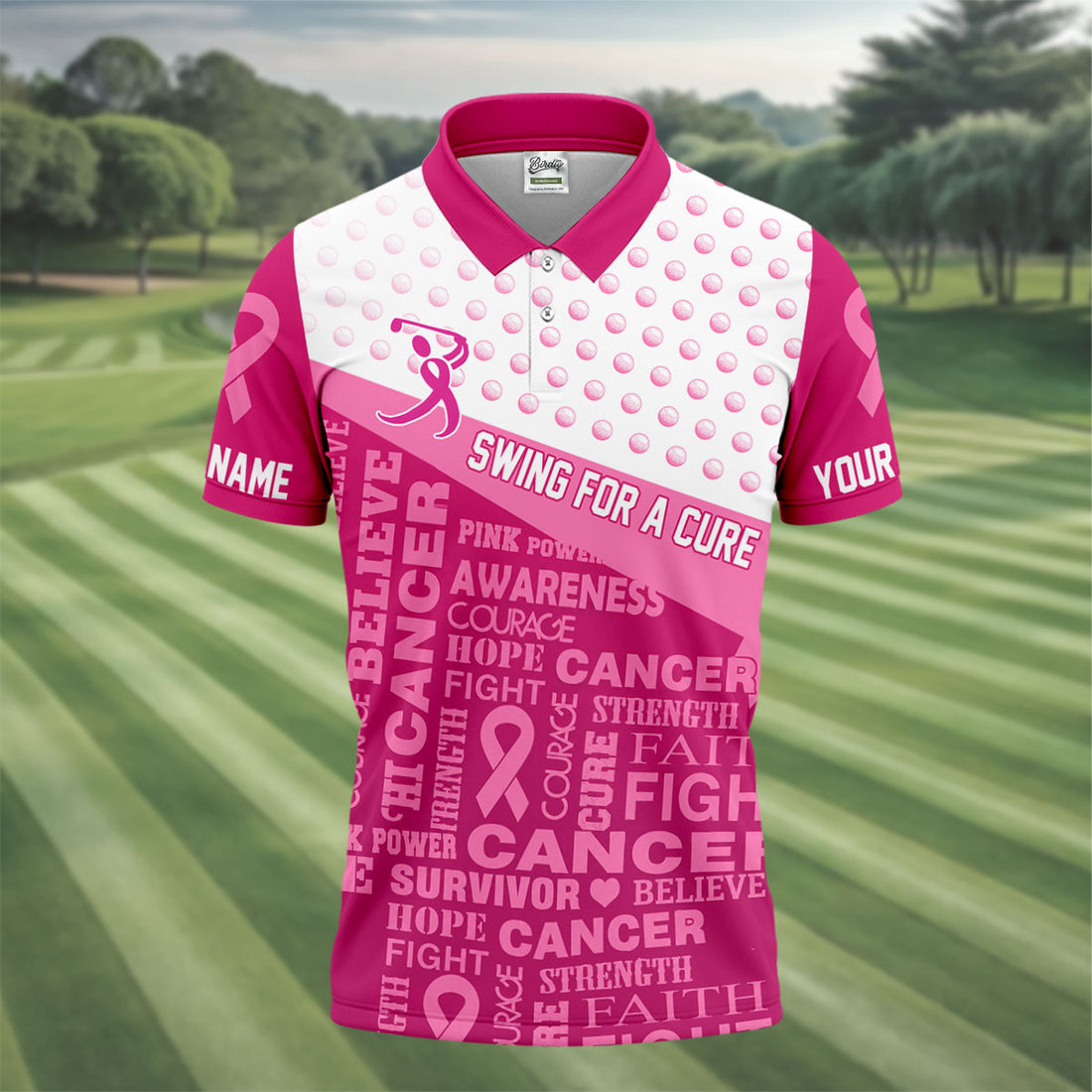 Custom Swing For A Cure Breast Cancer Polo Shirt, Golf Shirts For Men, Printed Golf Shirts