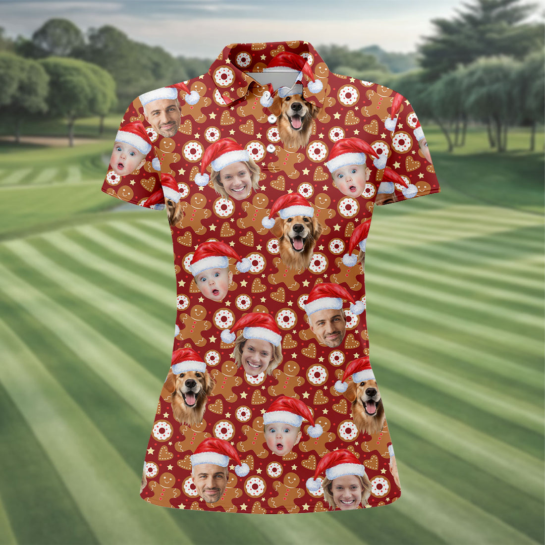 Custom Face Gingerbread Man Christmas Red Golf Shirt, Christmas Golf Shirt, Golf Gifts For Women