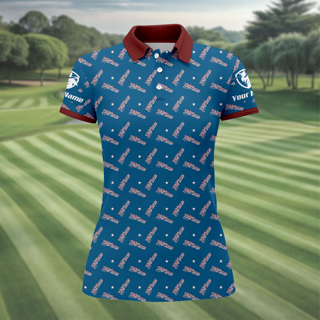 We The People 1776-2026 Navy Golf Shirt, 250th Anniversary Patriotic Golf Shirt, Women's Golf Tops, Ladies Golf Polos