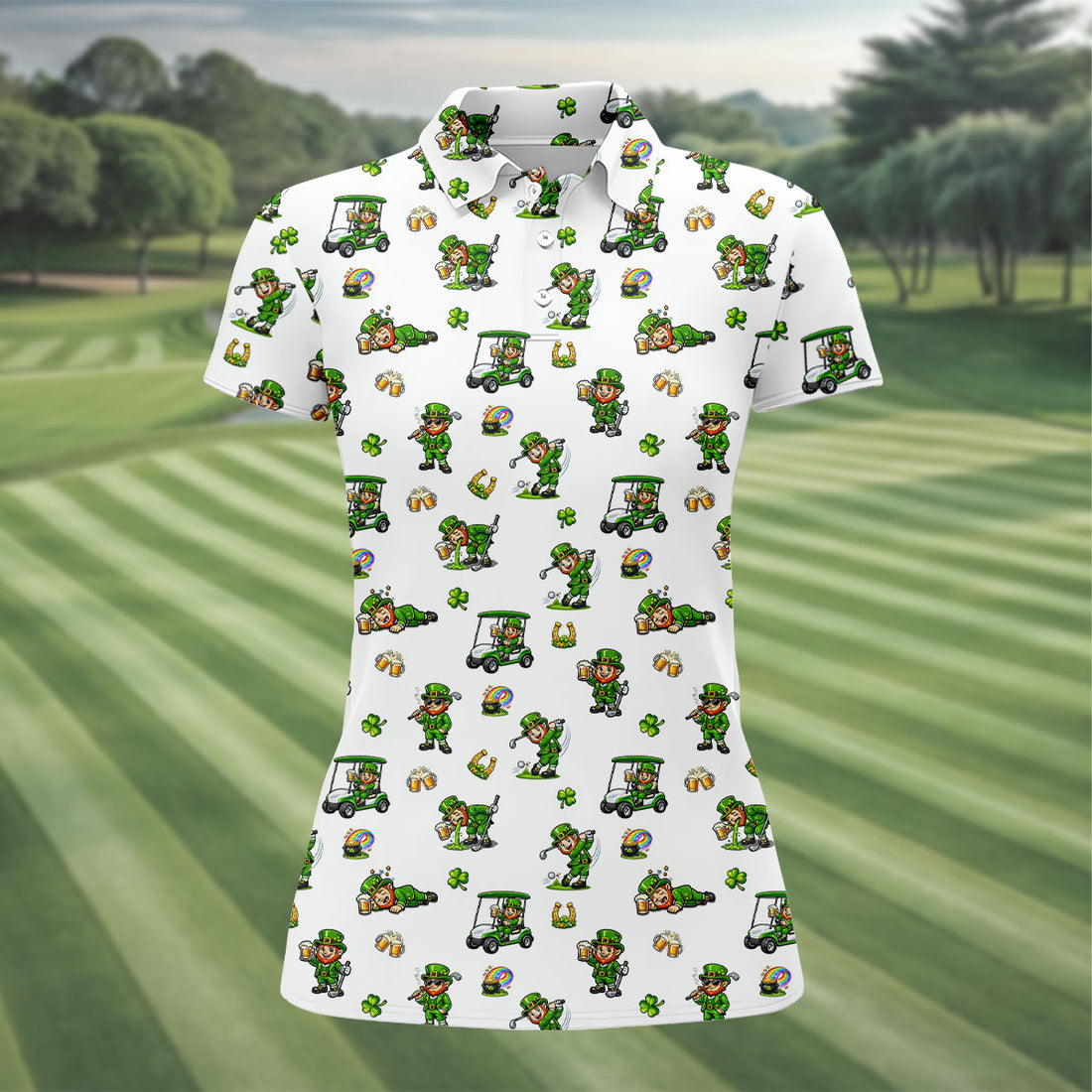 St Patrick's Day Leprechaun Golf And Beer Golf Pose Shamrock Golf Shirt, Golf Shirt For Women