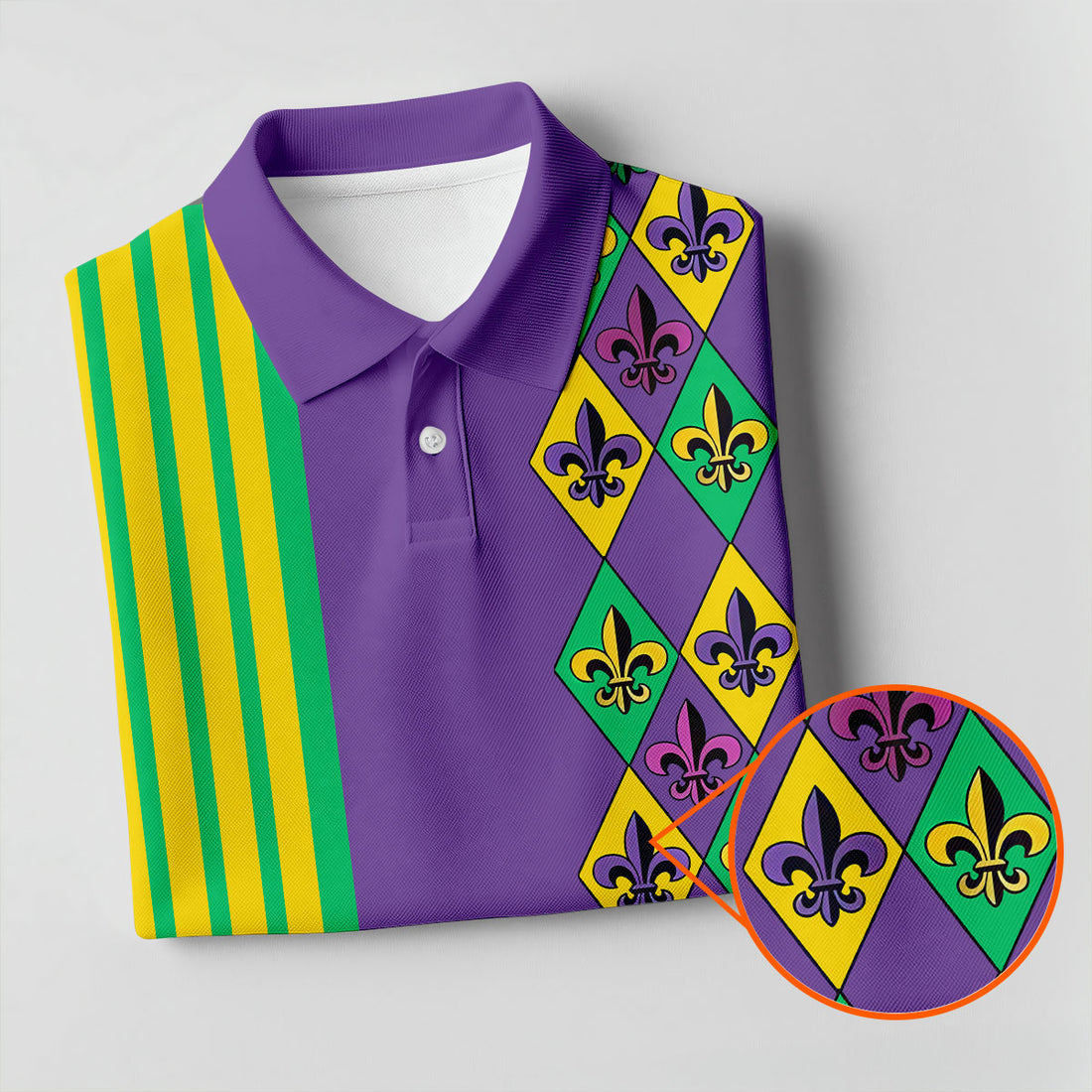 Fleur De Lis Argyle Pattern Purple Green Gold Stripes Women's Golf Shirts, Ladies Golf Polos, Golf Shirt For Women