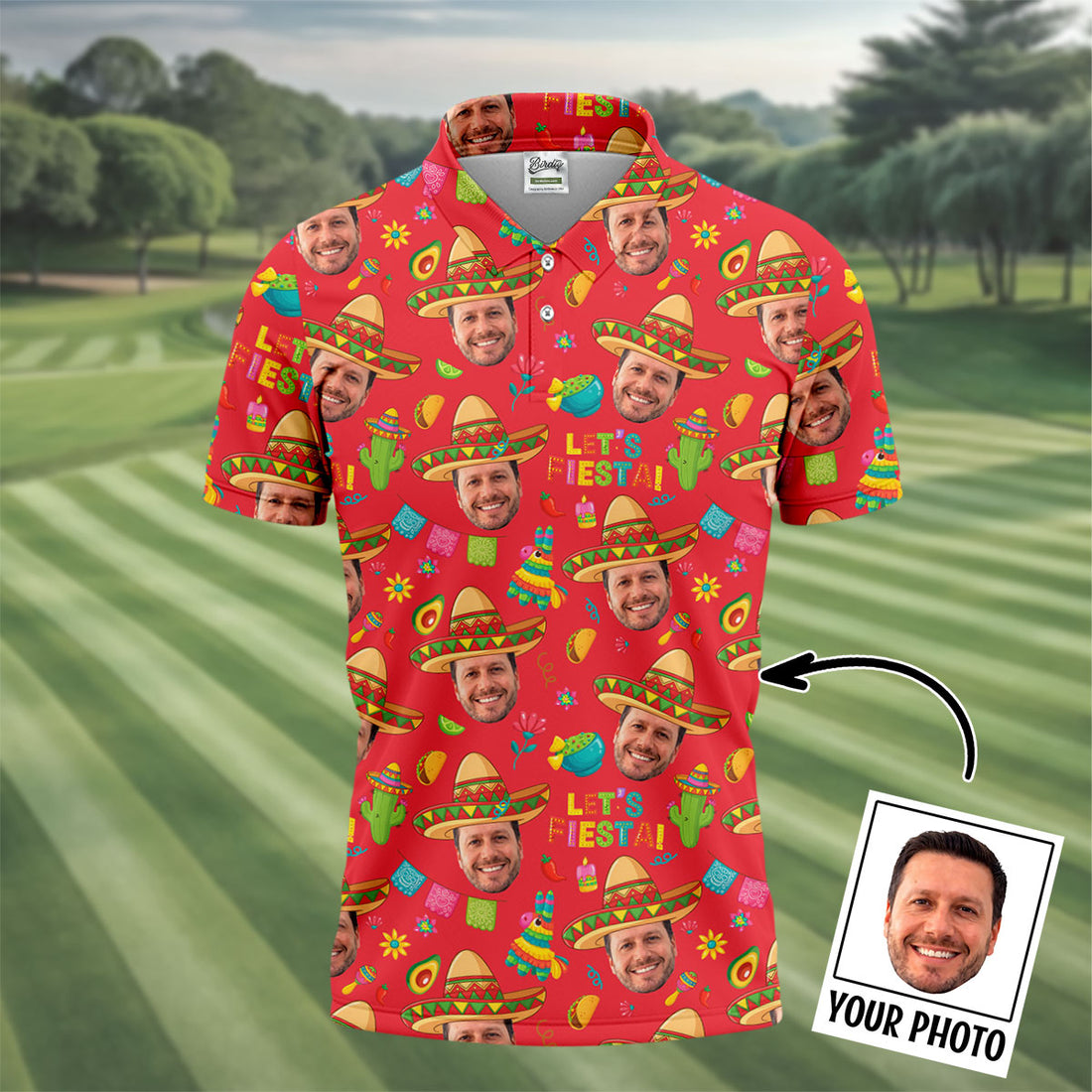 Let's Fiesta Cinco De Mayo Celebration Fiesta Themed Custom Face Red Golf Shirts For Men
