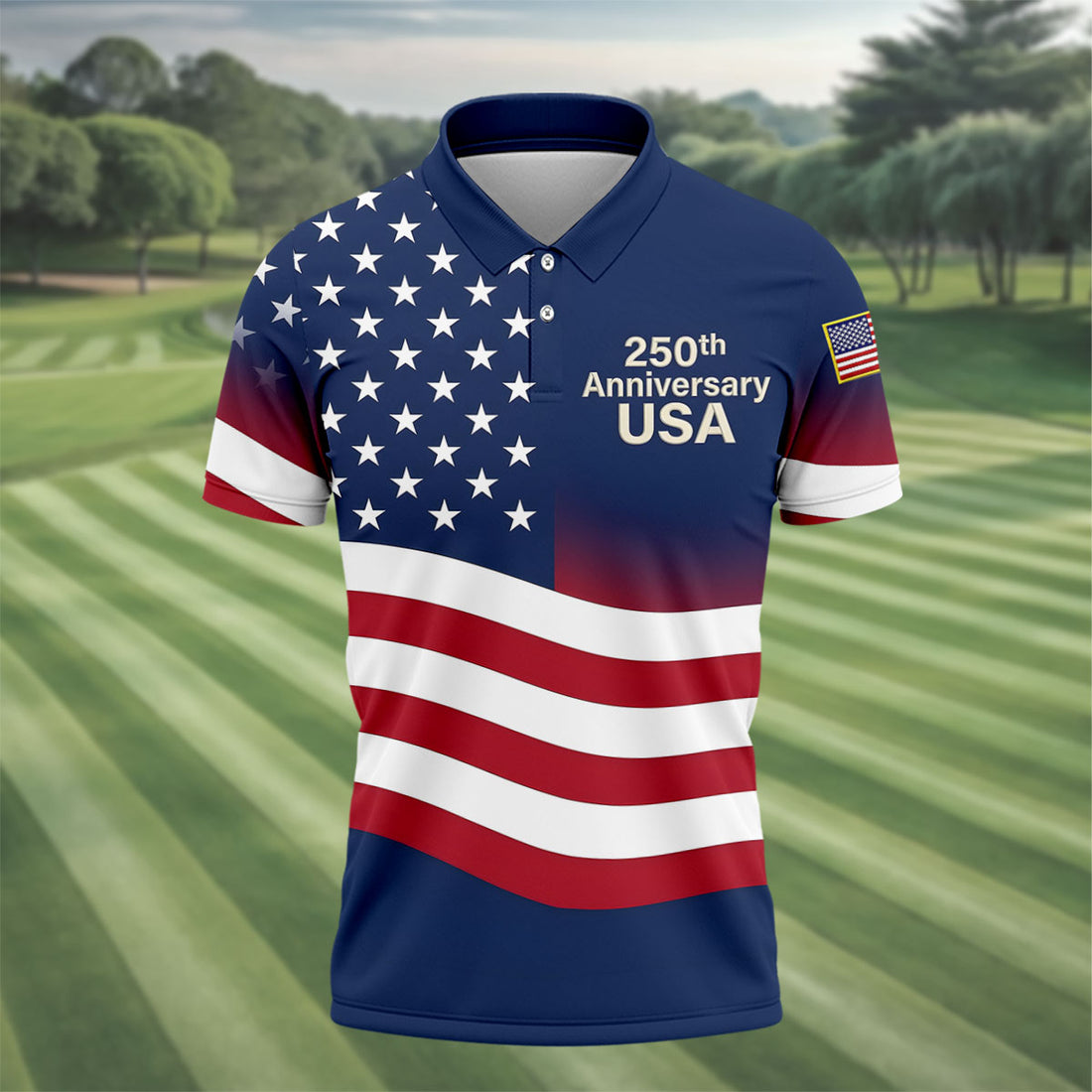 250th Anniversary USA Flag Pattern 4th Of July Golf Shirt, Patriotic Golf Shirt, Golf Shirts For Men