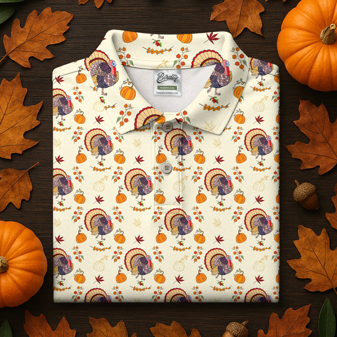 Turkey Pumpkin Thanksgiving Holiday Beige Women's Golf Shirts, Women Golf Top, Ladies Golf Polos