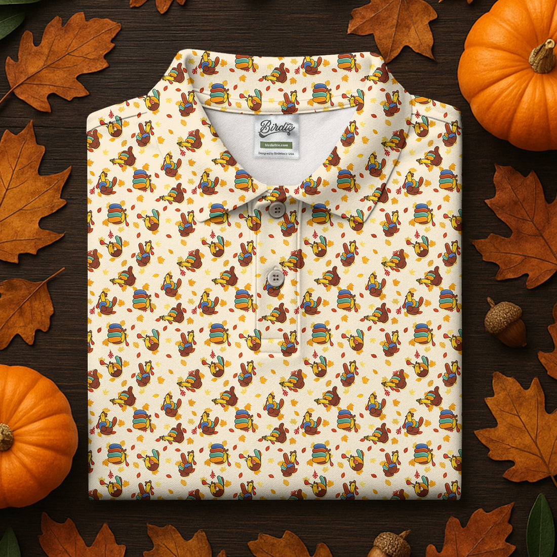 Funny Thanksgiving Pumpkin Autumn Leaf Polo Shirt, Women's Golf Tops, Ladies Golf Shirts, Golfing Apparel