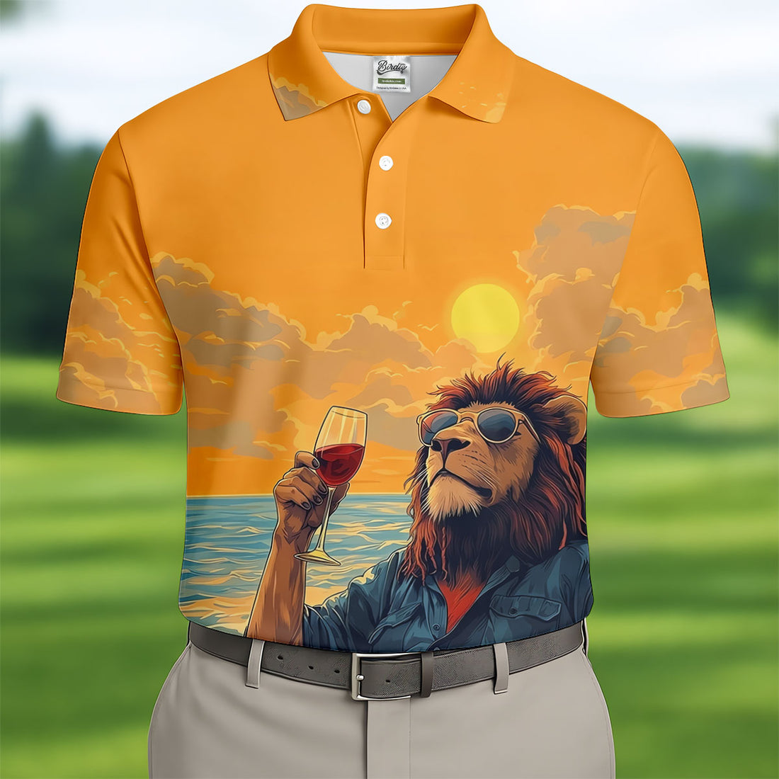 Lion Gentleman Sunset Reserve Hawaiian Golf Shirt, Men's Golf Shirt, Polo Shirts For Men
