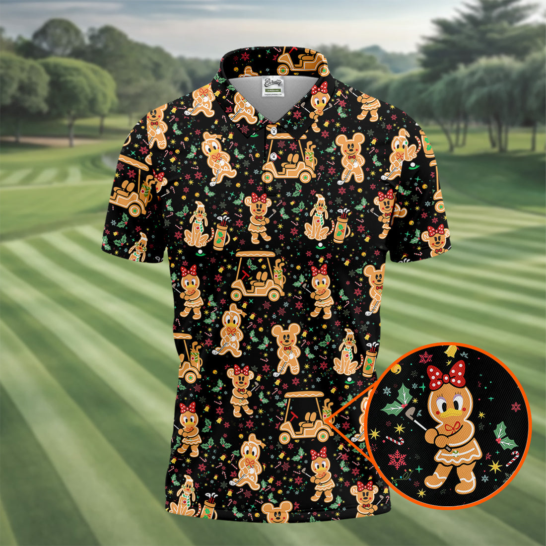 Cartoon Gingerbread Black Golf Shirt, Christmas Golf Shirt, Polo Shirts For Men, Golf Gift For Men