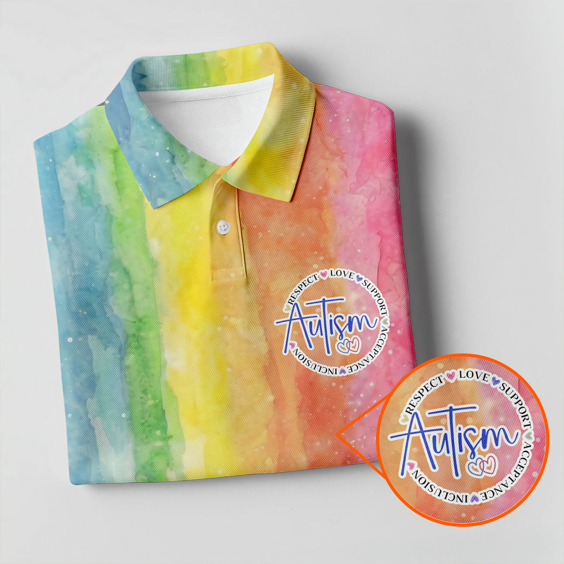 Autism Awareness Watercolor Rainbow Ladies Golf Tops, Women's Golf Shirts, Ladies Golf Polos,