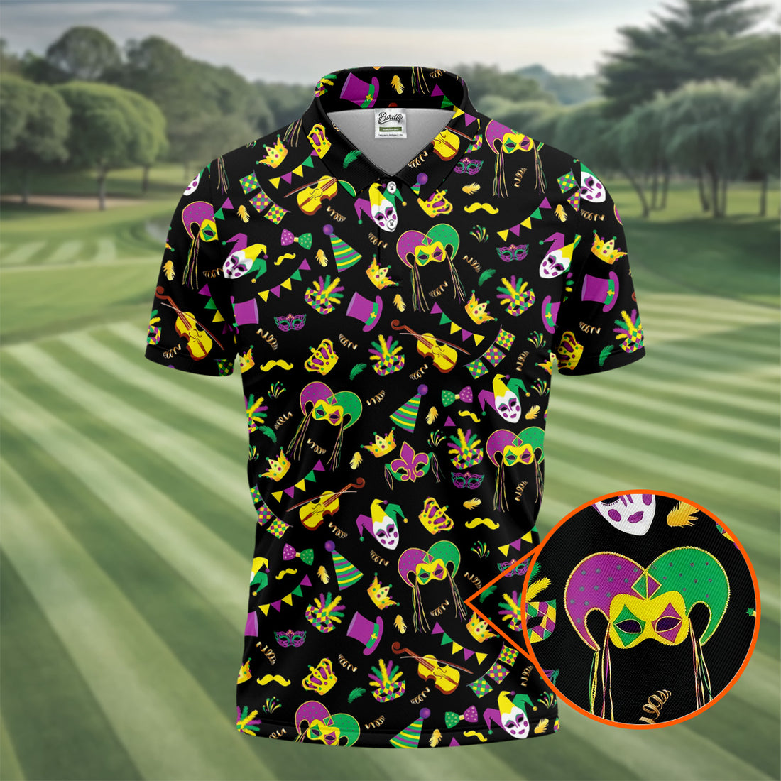 Festive Mask Purple Green Gold Mardi Gras Golf Shirt, Polo Shirts For Men, Golf Shirts For Men