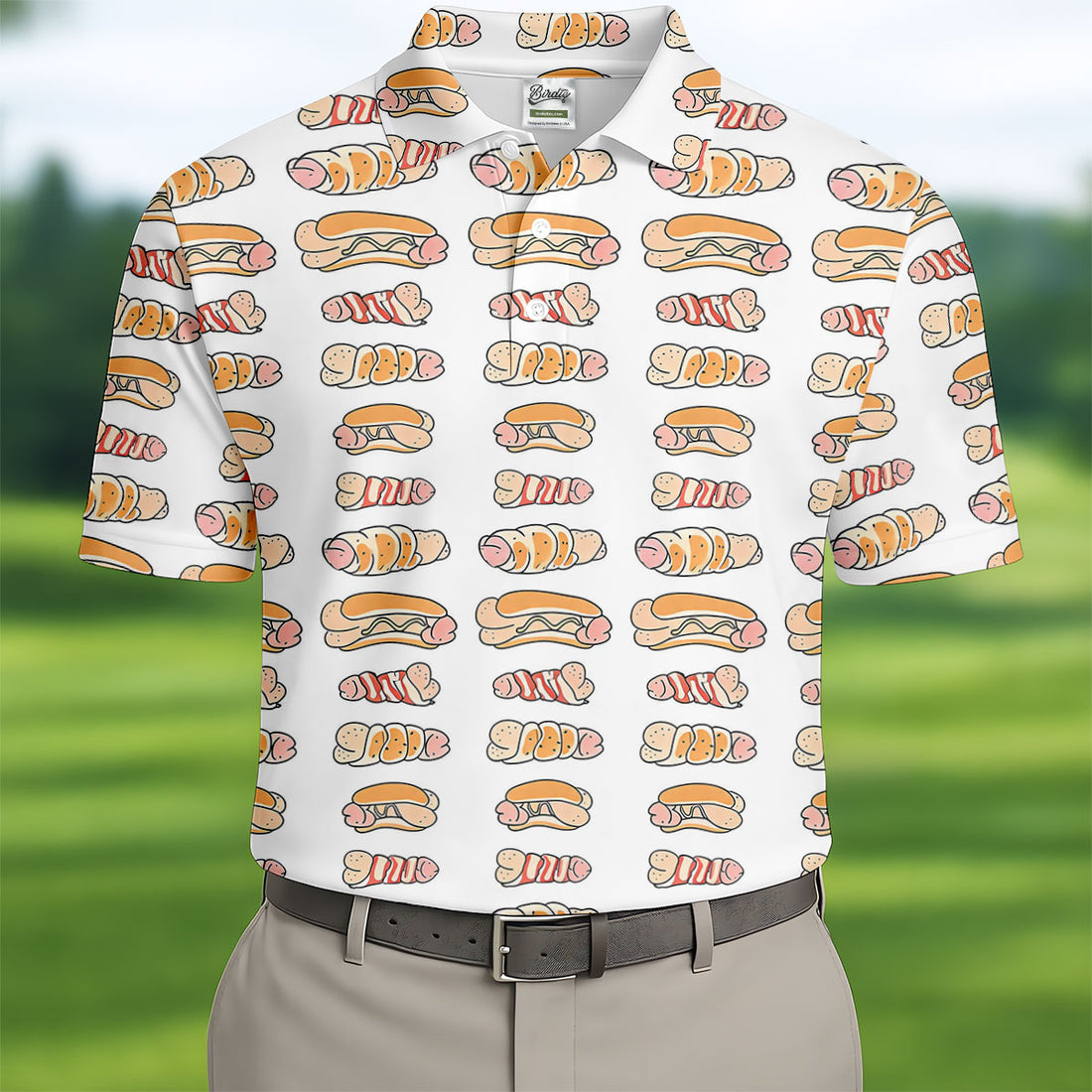 Adult Humor Hot Dog Golf Shirt, Dirty Funny Polo Shirts For Men, Novelty Golf Shirts For Men