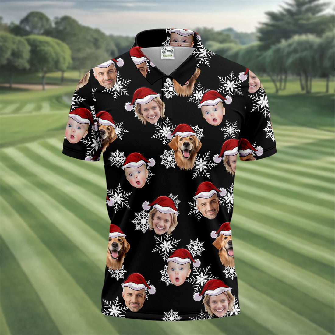 Custom Face Black Christmas Golf Tops For Men, Polo Shirts For Men, Christmas Golf Gift