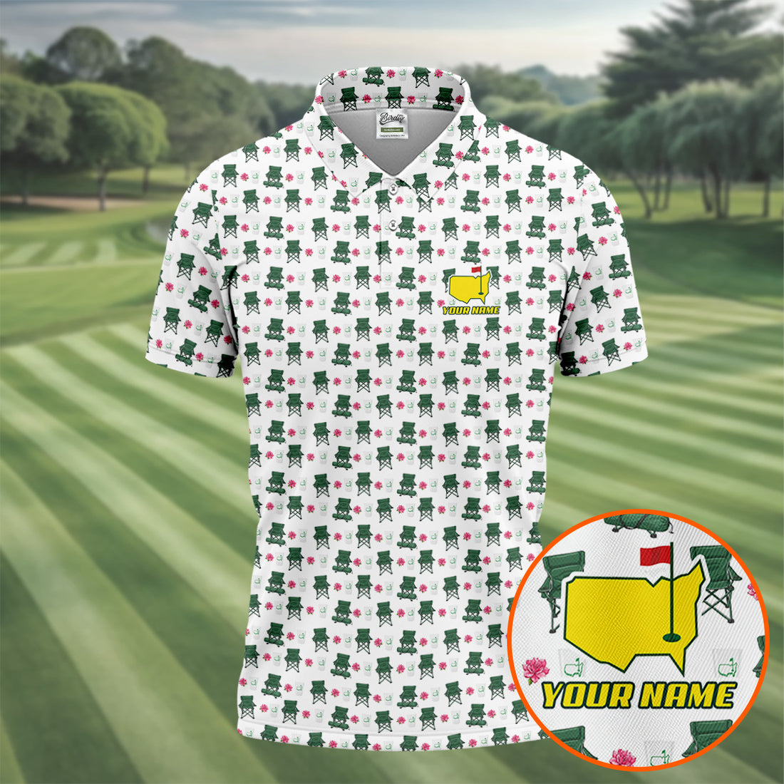 Golf Folding Chairs With Pink Azalea Seamless Pattern The Masters Golf Shirts For Men, Polo Shirts For Men