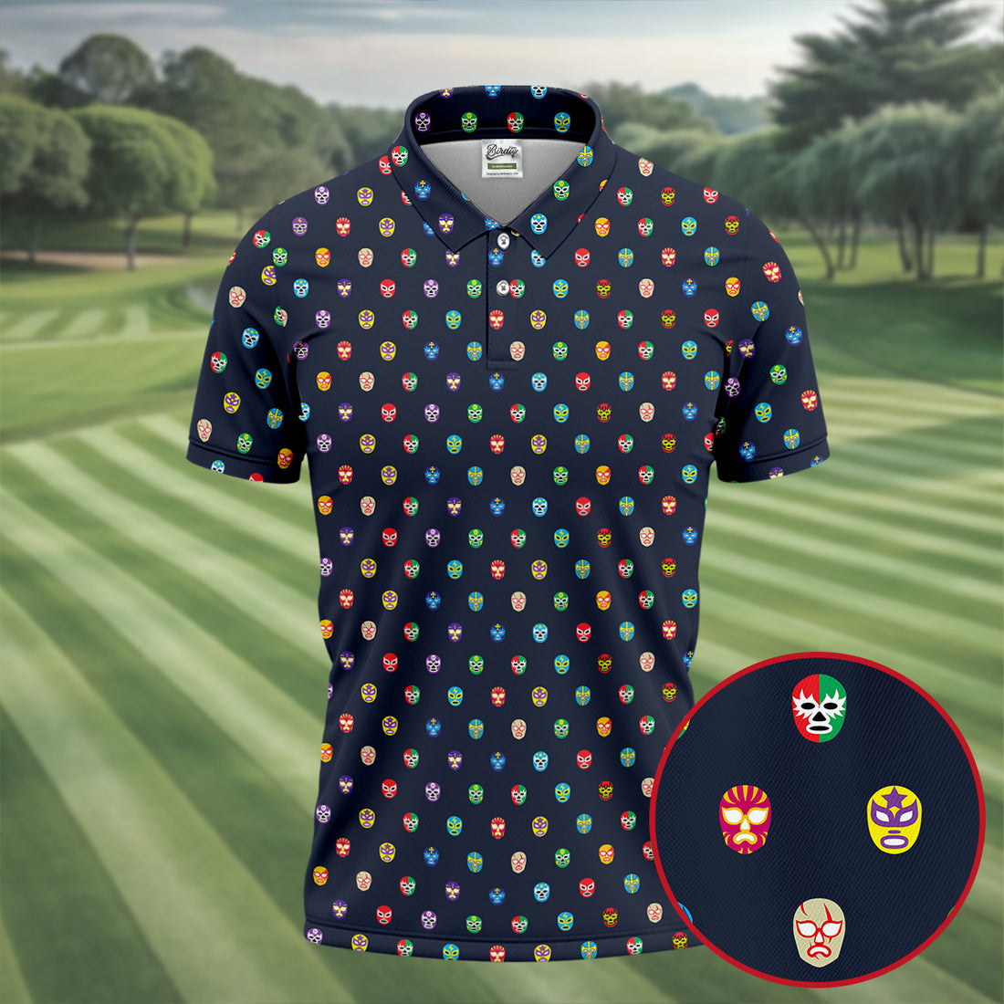 Lucha Libre Mask Seamless Pattern Cinco De Mayo Celebration Fiesta Themed Golf Shirts For Men