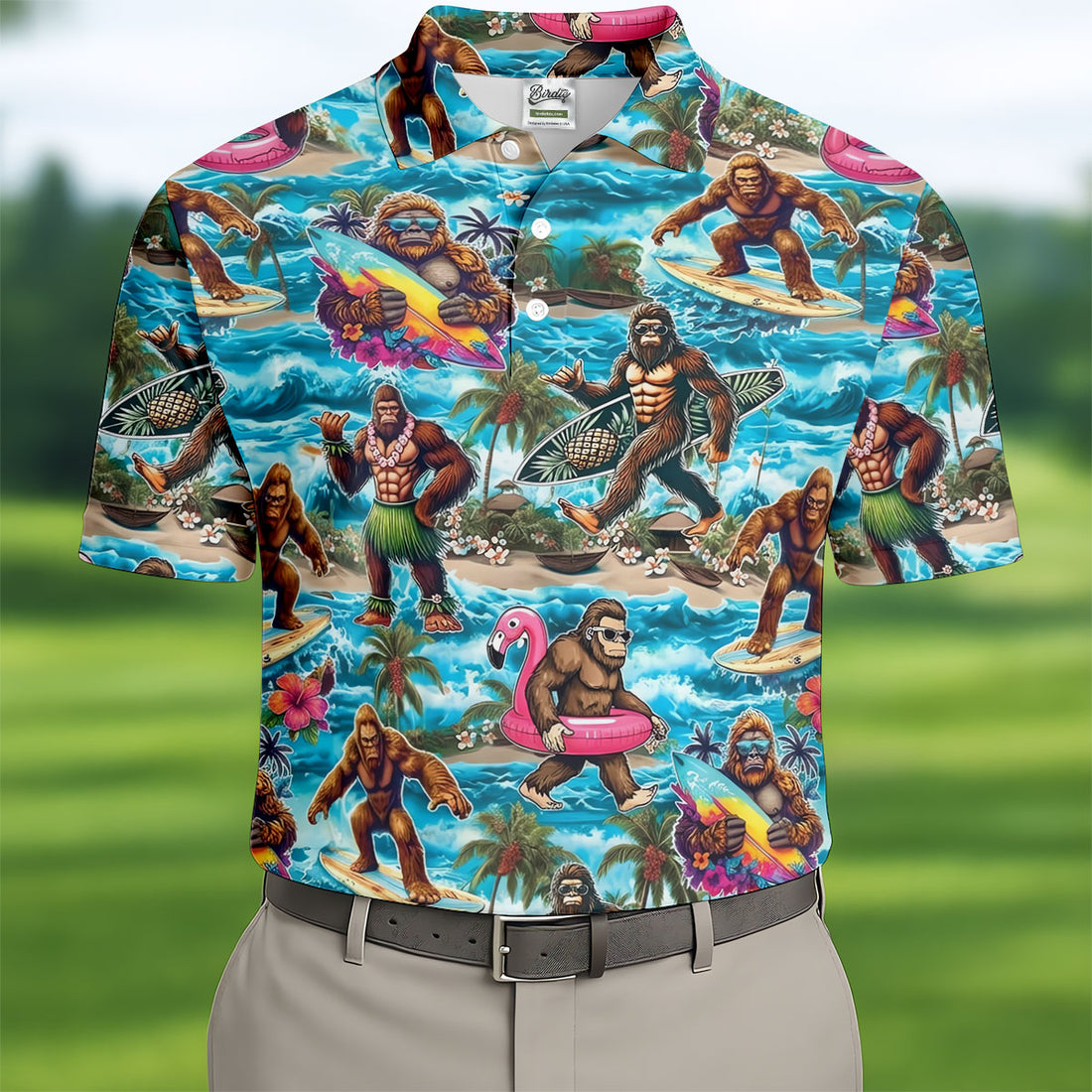 Funny Bigfoot Hawaiian Golf Shirt, Beach Theme Men's Golf Shirt, Polo Shirts For Men