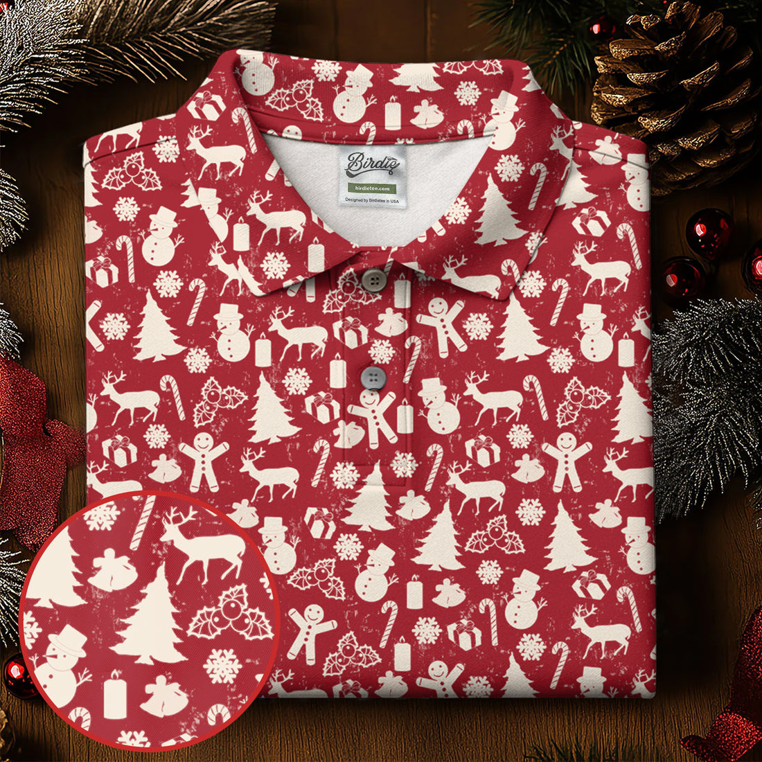Gingerbread Man Christmas Pine Tree Candy Canes Red And White Polo Shirts For Men, Christmas Golf Shirt