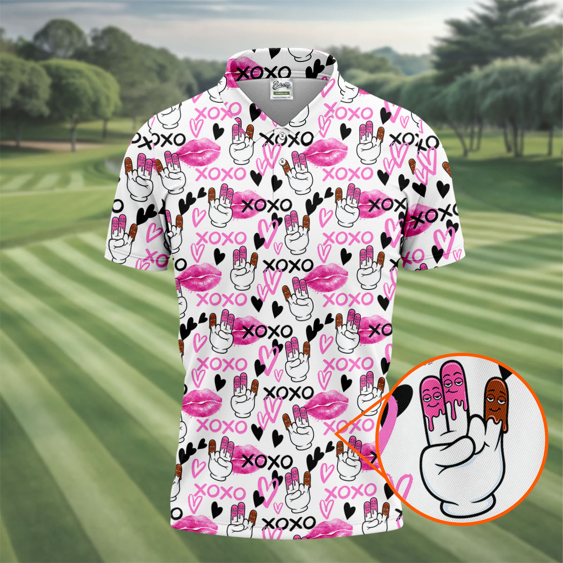 Chocolate Fingers Adult Humor XOXO Lipstick Mark Fun Golf Shirts For Men, Valentines Golf Gift, Polo Shirts For Men
