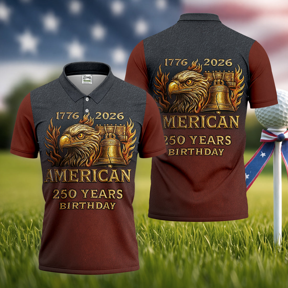 American 250 Years Birthday Navy And Maroon Golf Shirts For Men, 250th Anniversary Polo Shirts For Men