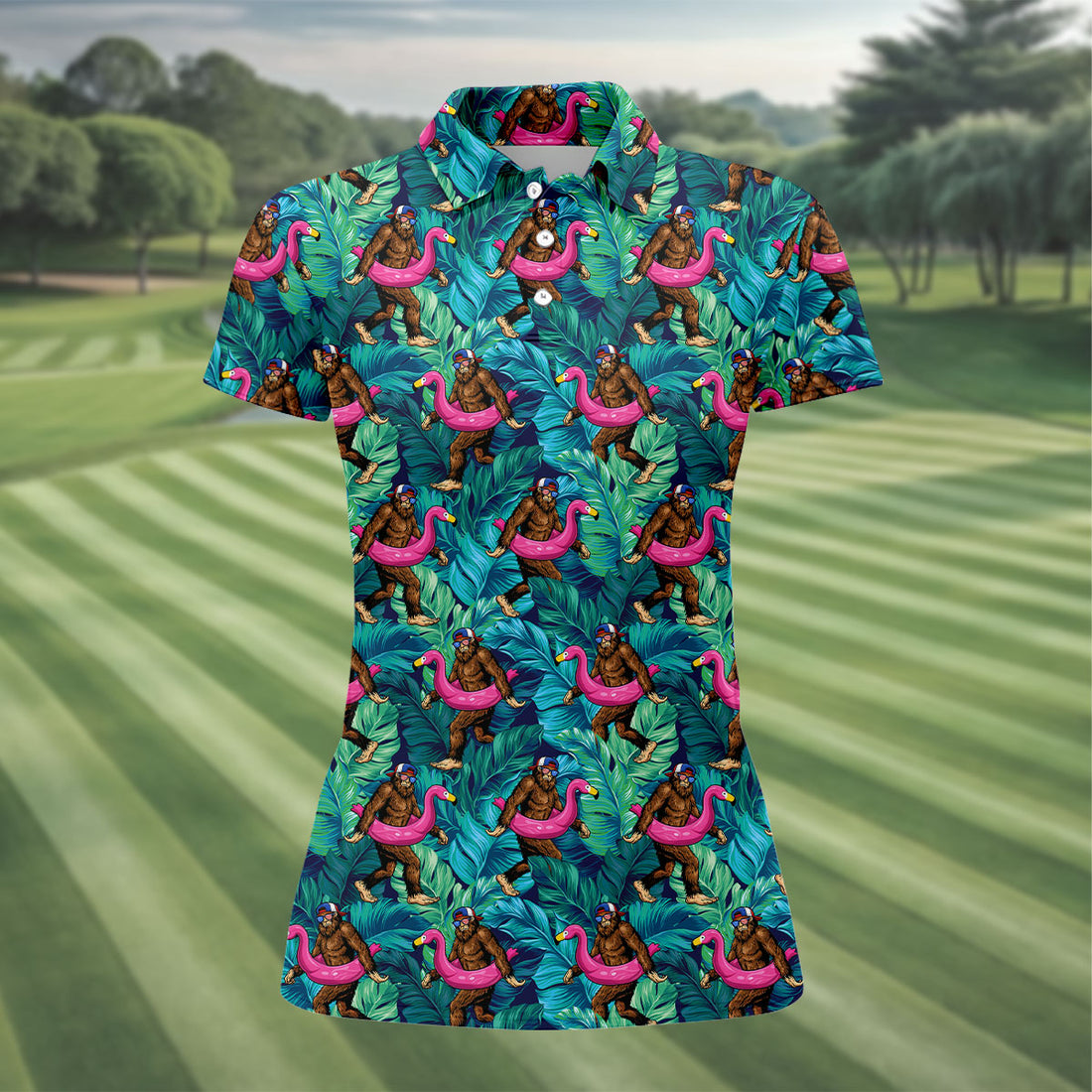 Tropical Flamingo Bigfoot Golf Shirt, 250 Years 4th Of July Patriotic Golf Shirt For Women