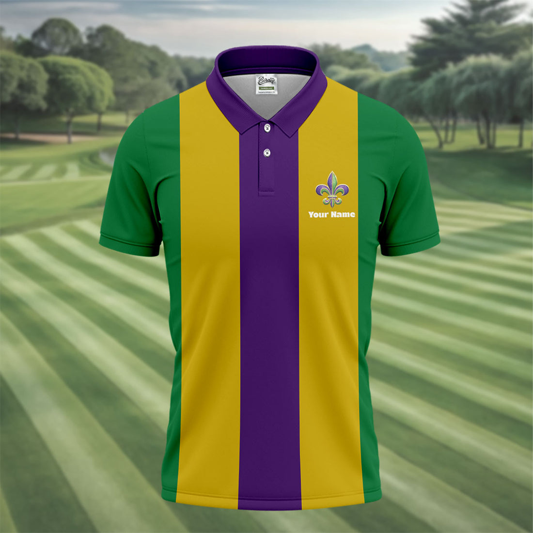 Vertical Stripes Purple Green Gold Mardi Gras Golf Shirt, Polo Shirts For Men, Golf Shirts For Men