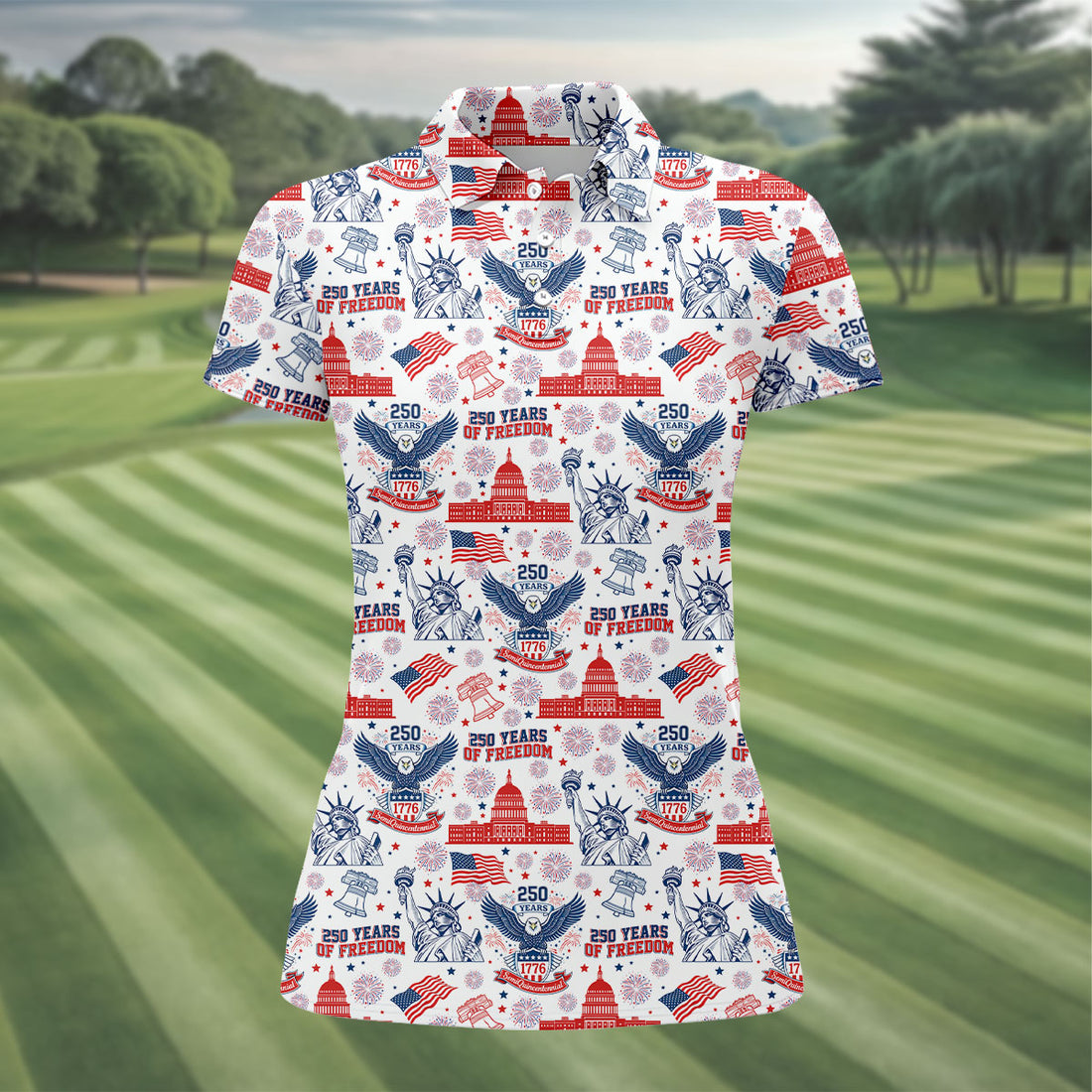 Patriotic USA 250 Eagle Liberty Bell Golf Polo Shirt, Women's Golf Polo, Golf Tops For Women