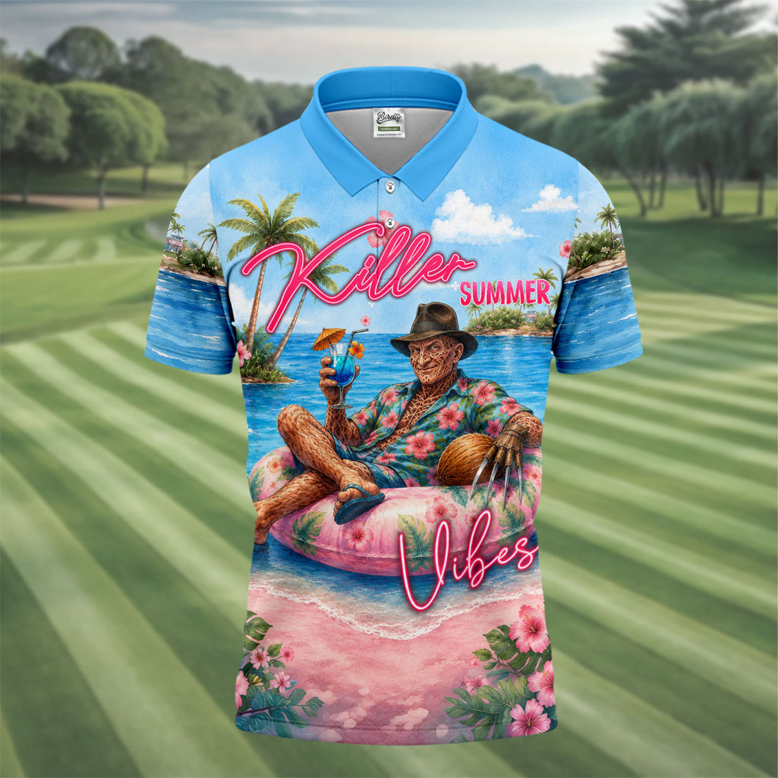 Killer Summer Vibes Burned Slasher Golf Polo Shirt, Men's Golf Shirt, Mens Golf Apparel