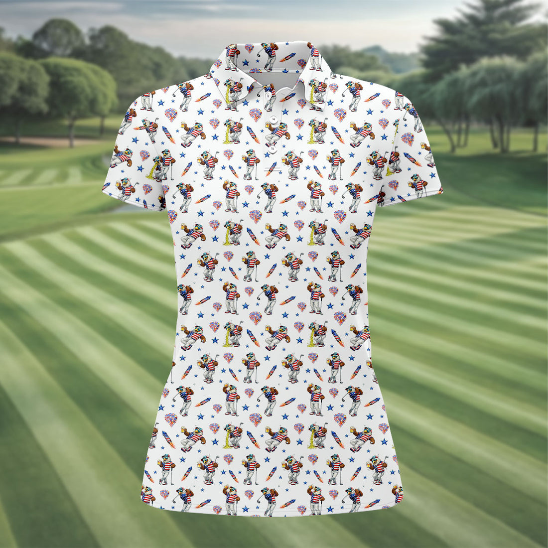 Patriotic Eagle Golf And Beer Funny 4th Of July White Golf Shirt, 250th Anniversary Women's Golf Tops