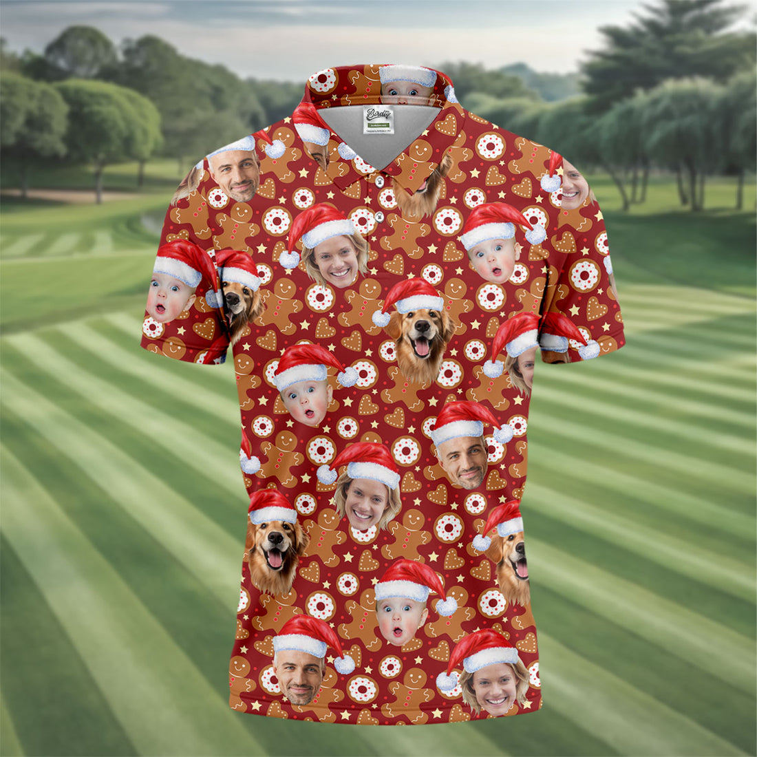 Custom Face Gingerbread Man Christmas Red Golf Shirt, Christmas Golf Shirt, Golf Shirts For Men