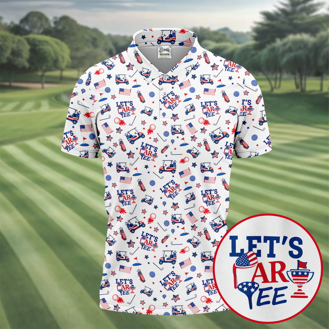 Let's Par Tee US Flag Pattern Patriotic 4th Of July Funny Golf Shirt, 250th Anniversary Golf Shirts For Men