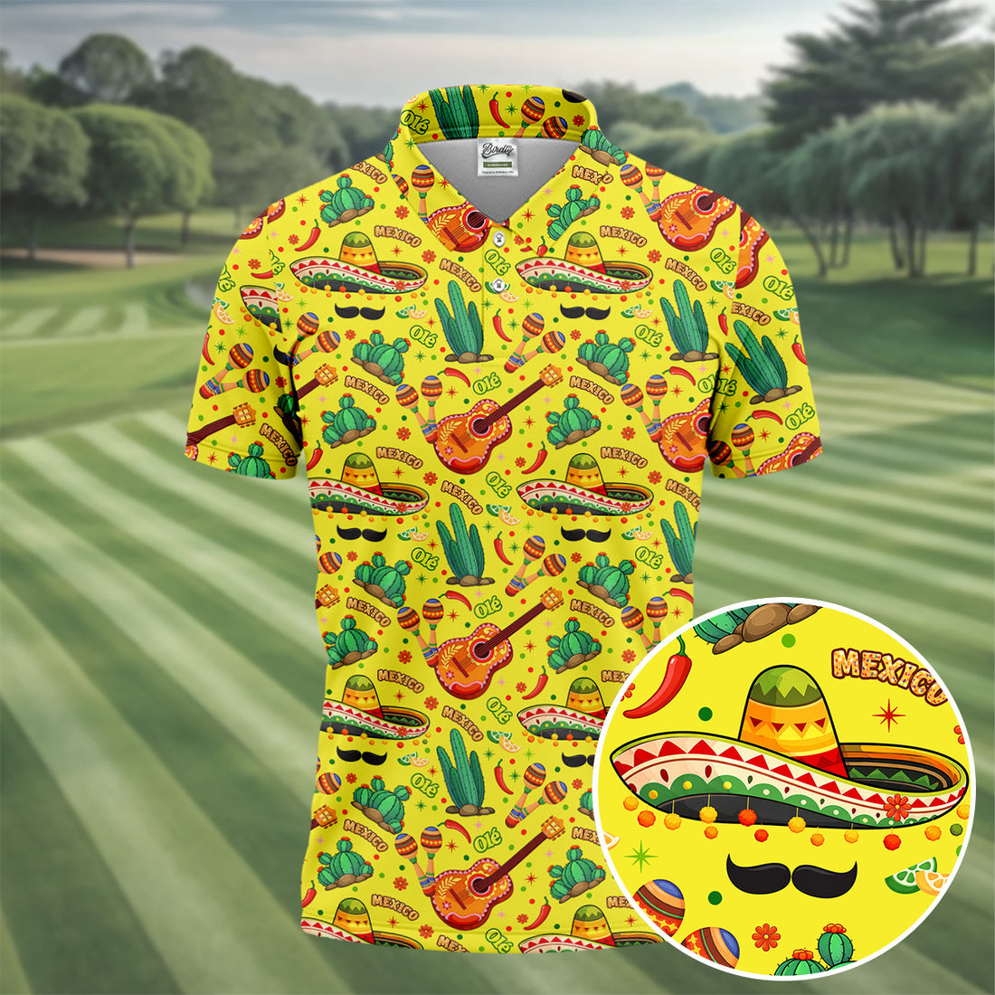Olé Mexico Mexican Instruments Golf Tops For Men, Cinco De Mayo Celebration Golf Shirts For Men