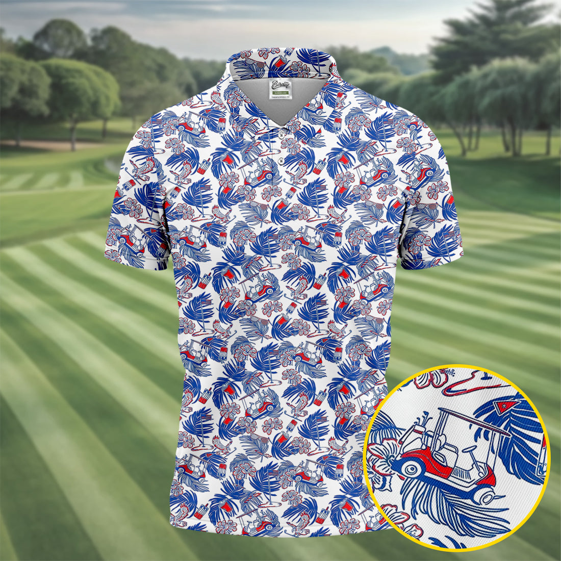 Par-Tee In The USA Red White Blue Tropical Golf Shirt, 250 Years Patriotic 4th Of July Golf Shirts For Men